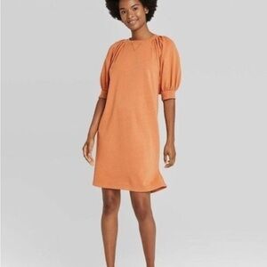 Universal Thread Puff Sleeve Sweatshirt Dress in Terracotta Size Small
